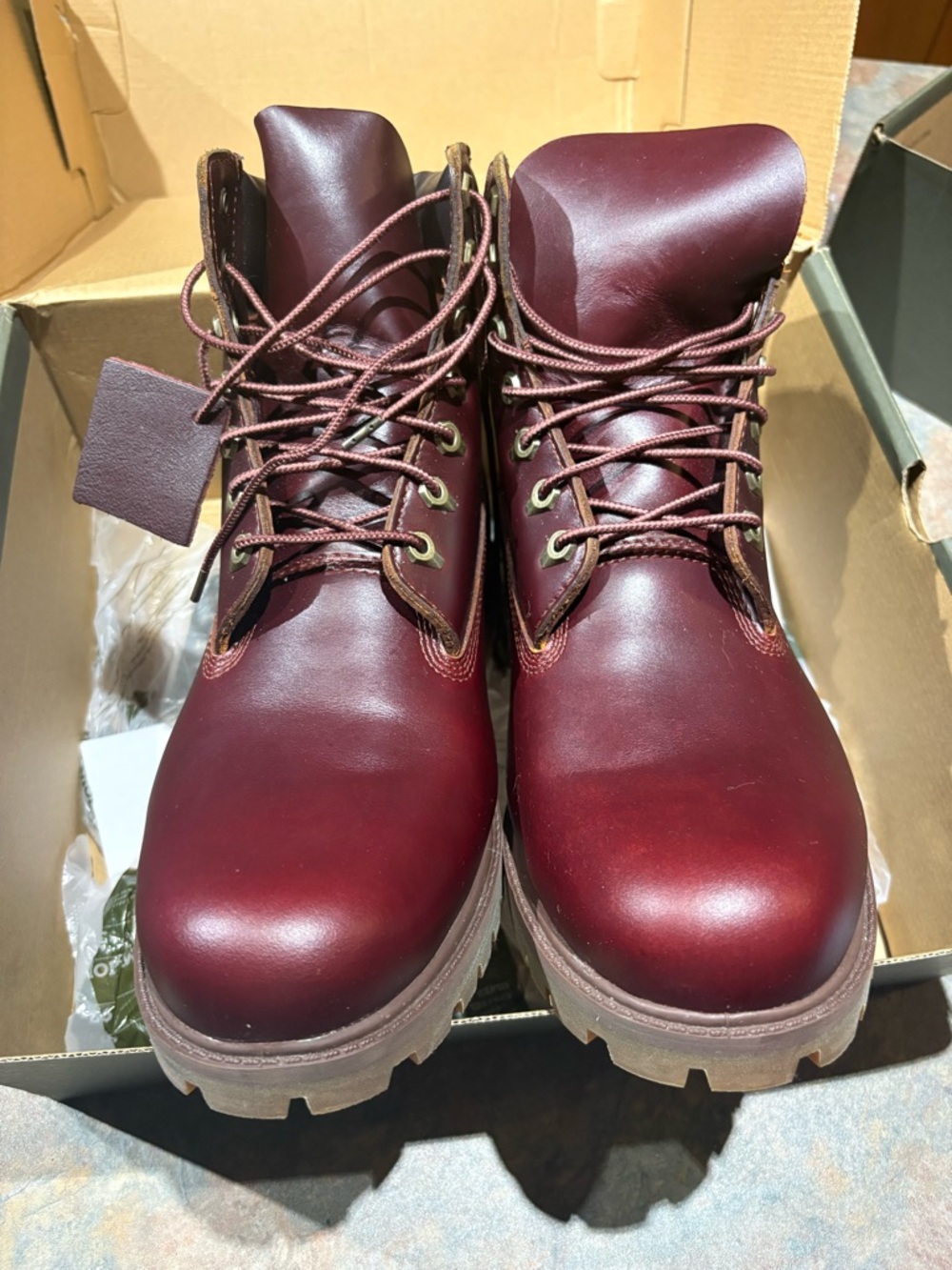 Timberland Men's Burgundy Leather Lace-Up Work Boots - Picture 2 of 4